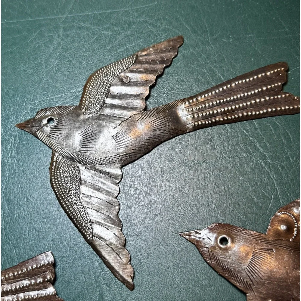 MCM Style Birds Flying Made With Recycled Steel Handmade Set of 3